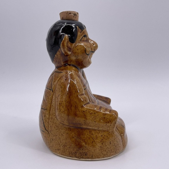 Brown Ceramic Mexican 6" Tequila Decanter Man Sitting Smiling Decorative Glazed - Picture 4 of 12